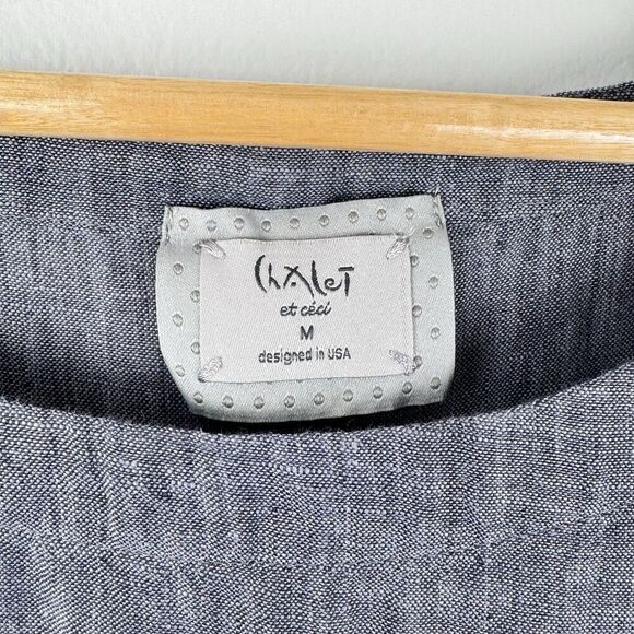 Chalet Et Ceci Linen Short Sleeve Dress M Gray Pocket Minimal Coastal Lagenlook - Picture 8 of 14